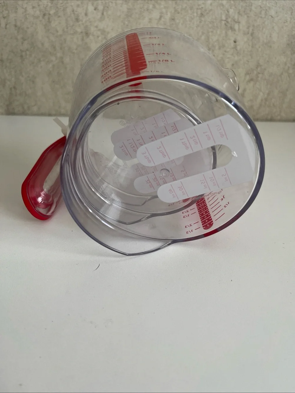 Progressive Stackable Nesting Liquid Measuring Cups Red Writing Set of 3 New